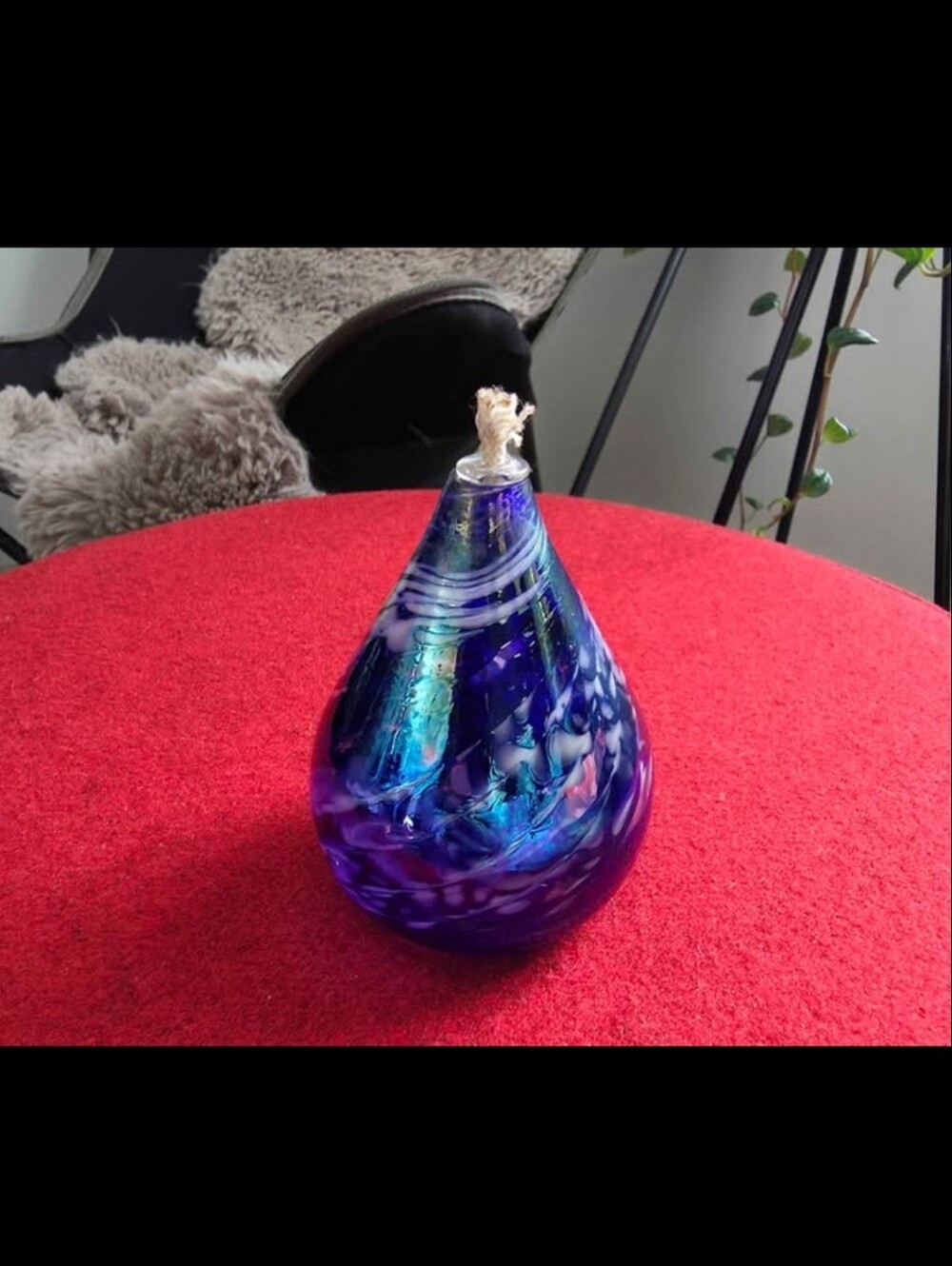 Vintage handblown glass/signed by artist/candle/oil lamp/aromatherapy/beautiful